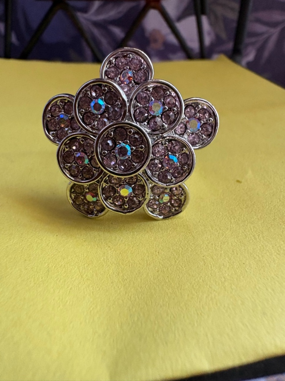 Silver Floral Cluster Ring with Lavender Crystals - Women Jewelry